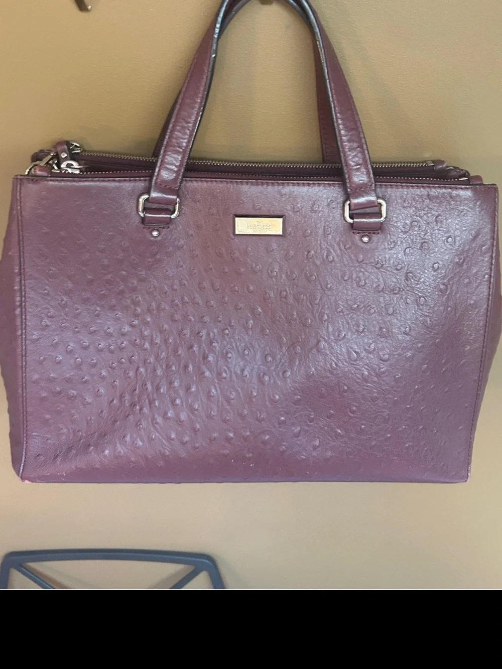 kate spade Deep Burgundy Leather Tote with Gold Plaque